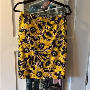 J. Crew Factory Yellow and Black Floral Pencil Skirt